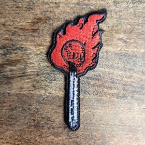 Flaming Skull Match Biker Embroidered Iron on Patch